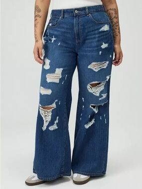 torrid Distressed Wide-Leg Jeans in Dark Blue
